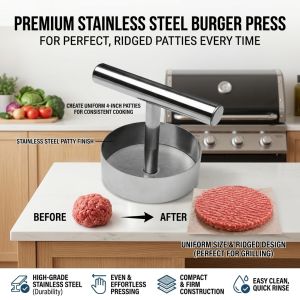 Stainless Steel Burger Press Non-Stick Round Meat Patty Maker Easy to Clean Kitchen Tool