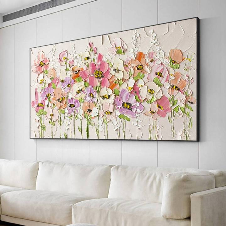 Abstract Blossom Pink Flower on Canvas Large Modern Textured Floral ...