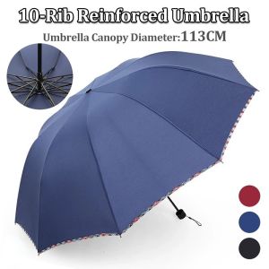 10-Rib 3-Fold Reinforced Umbrella Portable Heavy-Duty Water-Repellent Rain Sun Umbrella