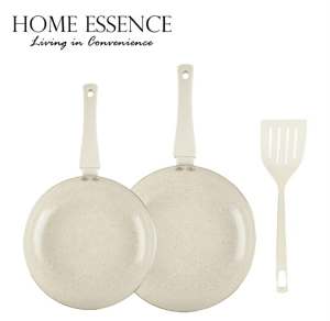 3 Pieces Frypan Set Beige Heavy Gauge Aluminum Marble Non-stick Coating Induction Ready Cookware
