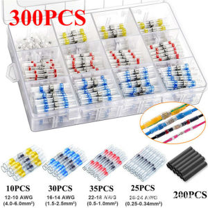300Pcs/Box Ultimate Solder Connector Kit Solder Connector Kit Heat Shrink Butt Connector Set