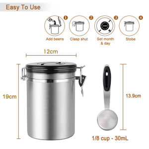 ส่งเร็ว🚚 กล่องเก็บเมล็ดกาแฟ กระป๋องเก็บกาแฟ โถเก็บเมล็ดกาแฟ สแตนเลส ขนาด 1.5L/1.8L โถใส่กาแฟ โหลใส่กาแฟเม็ด