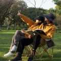 MOBI GARDEN Large Double Folding Moon Chair Outdoor Foldable Camping Easy Assemble Storage 150kg Max Load Stable Steel Pipe Frame 600D Oxford Portable Seat with Storage Bag Mobigarden. 