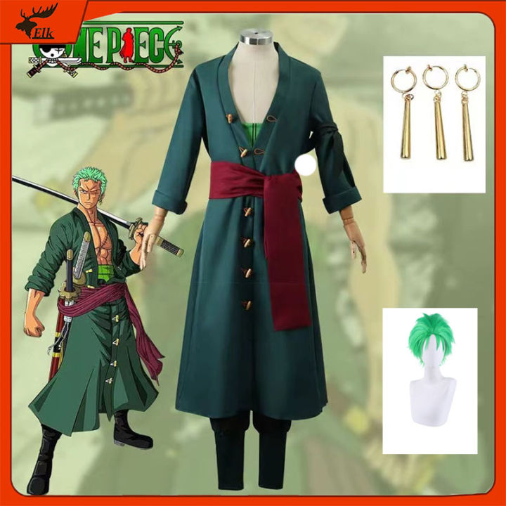 Full Set Roronoa Zoro Outfits One Piece Kimono Robe Halloween Cloak ...