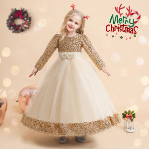 MQATZ Autumn Winter Christmas Dress Princess Dress for Girls Kids Party Long Sleeve Sequined Gown Children New Years Costumes SD079
