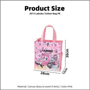COLOGO 🥇 Cute Labubu Handbag Large Capacity Portable Waterproof A4 Paper Size Double-layer Student Bag