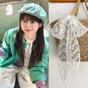 1pcs Girlish Playfulness Thin Silk Scarf Bow Lace Hollow-out Scarf Tied Hair Ribbon Scarf Accessories