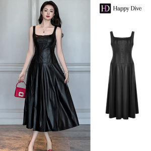 Happy Diva เดรสผู้หญิง เดรสสีดำ เดรสทรงเอ เดรสผ้าหนัง เดรสทำงาน เดรสไฮโซ เดรสวินเทจ เดรสออกงาน เดรสปาร์ตี้ ชุดราตรี 9798