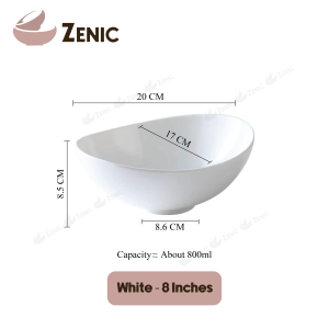 Zenic Ceramic Ingot-Shaped Extra Large Salad Dessert White Bowl