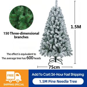 Foldable Christmas tree 150CM-210CM Christmas tree home decoration party decoration (green white)