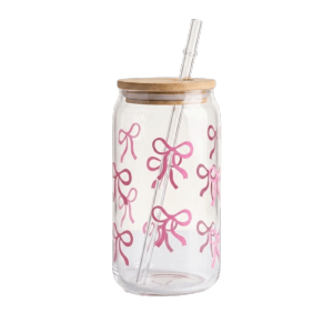 GOXBERK With Lids Bow Cup Plastic Transparent Clear Straw Cup Ins Large Capacity Milk Tea Cup Iced Coffee