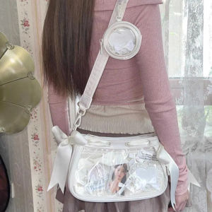 JIAERDI Japanese Transparent White Ita Bags Women Lolita Bow Casual Messenger Bag Female Harajuku Sweet Cute Handbag Aesthetic