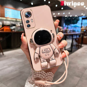 Ốp Điện Thoại Mạ Điện Cạnh Thẳng Đứng Phi Hành Gia Màu Đỏ Lưới Cho Xiaomi 12 12 Pro 12T 12T Pro Ốp TPU Mềm Chống Sốc Cặp Đôi Có Dây Đeo