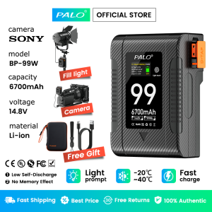 PALO V Mount V-Lock Rechargeable Battery With LCD Intelligent display screen & Bateri Box 6700mAh 99Wh Batteries For Sony Camcorder Broadcast LED Video Light Blackmagic URSA Mini Pro Cameras Smartphones
