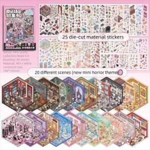 SYRUPSHADDOCKING 3D Pocket Cabin Scene Miniature Collection Stickers Cartoon 4.0 Version Landscaping Stickers Book Childrens Toys Miniature Scene Collection Kids