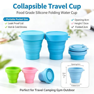 Food Grade Silicone Collapsible Travel Cup Portable Folding Water Cup WithLid Outdoor Camping Hiking