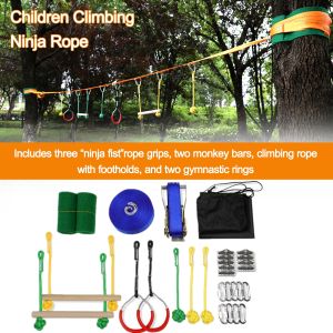 【พร้อมจัดส่ง】นักรบนินจาสายอุปสรรคหลักสูตรชุดSlacklineแขวนอุปสรรคอุปกรณ์การฝึกอบรมสำหรับสนามหลังบ้านกลางแจ้ง Professional Customized Climbing Ladder Monk