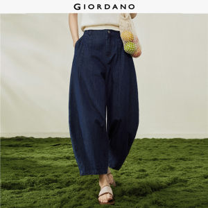 Giordano Women Washed semi-elastic waist loose cocoon-type denim cropped pants - High Quality Free Shipping 18426502