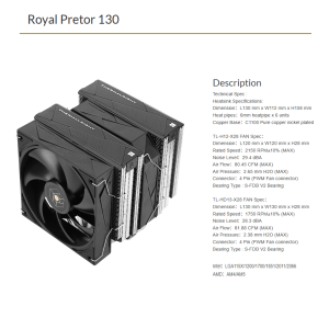 THERMALRIGHT Royal Pretor 130 CPU Air Cooler 6 Heat Pipes Dual Towers Coole Dual PWM Fans Intel 1700/1851/2011/115X/1200 AM4 AM5