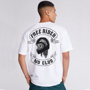 Kaos Distro Casual Free Rider Helmet Desain Grafis Putih Lengan Pendek