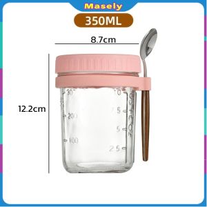 Masely 350ml Reusable Overnight Oats Jars With Spoon Airtight Oatmeal Cup Container Breakfast Cups