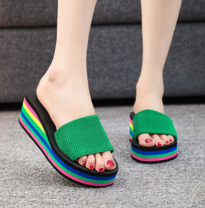 [Free Shipping] Womens 2026 New Fashion Casual Sandals with Elastic Strap Height-Increasing Wedge Heel Flip-Flop Beach Sandals
