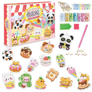 【15pcs】DIY GEM Keychains set Diamond Art Pendant Kits Handmade Craft Mosaic Sticker Key Chain Toy HEYBABE
