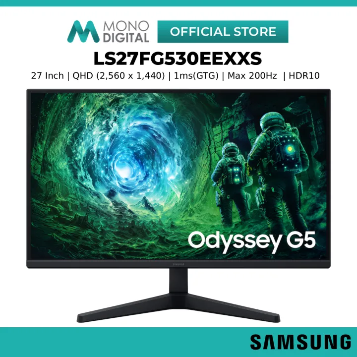 Samsung 27 Inch Odyssey G5 G53F QHD 2560x1440 200Hz 1ms MPRT Gaming Monitor IPS Panel 72% NTSC HDR10 HDMI DisplayPort LS27FG530EEXXS