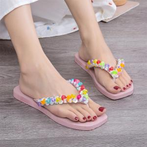 New Womens Korean style solid color flat flip-flops slip-on waterproof material stylish beach sandals 070523