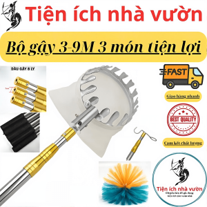 Bộ dụng cụ gậy sào kim loại siêu chắc 3-9m rút gọn 8 món cưa liềm cắt cành4 mócquét mạng nhệnhái trái cây.
