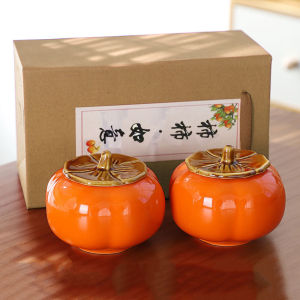 กระป๋องชาเซรามิค ขนาด 220ml โถเก็บอาหารแห้ง กระปุกลูกพลับ ที่จัดเก็บของแห้ง