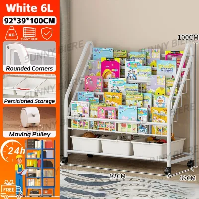 SUNNY Kids Bookshelf Toy Multi-Layer Display Bookcase Organizer Rack Storage Rack Childrens Book Shelf Organizer With Basket Bins