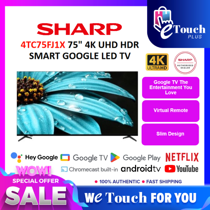 Sharp 4TC75FJ1X 75" 4K HDR Google TV Dolby Digital HDMI X4 USB X2