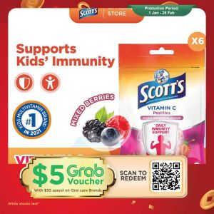 [6 Pack] SCOTTS Vitamin C Pastilles Supplement for Children Support Immunity Healthy Skin & Gums Mixed Berry 30g