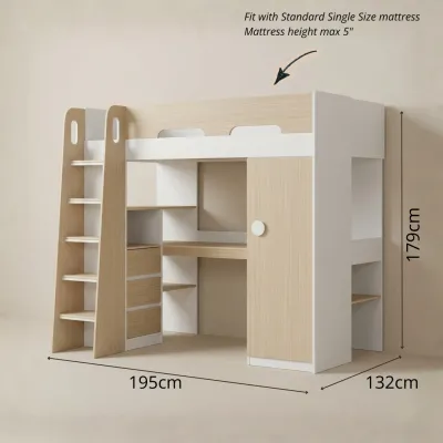 MUSE Design TOBBY JOLT Mid Sleeper Bed With Slide kids bed loft bed-White
