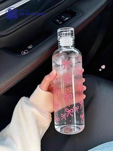 【SM Mall】500ml Cute Bow Design Plastic Tumbler with Straw Large Capacity Portable Water Bottle Heat Resistant Reusable Cup for Juice Milk Coffee Tea Drinking Cup for Women Girls Students Home Office School Travel BPA Free