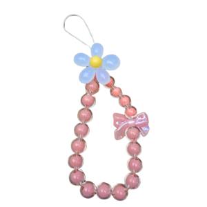 Big Petal Flower Phone Charm – Kawaii Chunky Wrist Strap with Ribbon & Sago Beads
