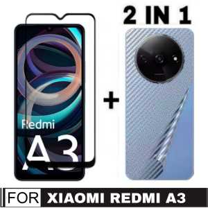 Promo Paket 2 in 1 Tempered Glass Xiaomi Redmi A3 / Poco X6 5G / Poco X6 Pro 5G / Poco M6 Pro 4G 2024 Black Edge Screen Protector + Garskin Carbon Transparan