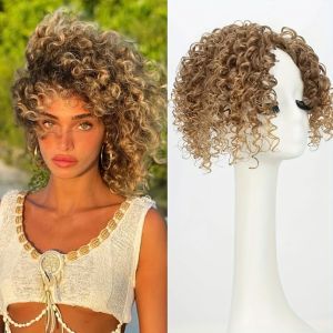 BEAUTYLADIES Middle Part Short Afro Kinky Curly Hair Toppers Hair Extension Clip In Synthetic Hair Bangs Seamless Natural Thinning Hair Topper for Black Women