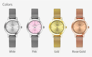 WWOOR แบรนด์นาฬิกาลำลองผู้หญิงสายสแตนเลสตาข่ายกันน้ำและป้องกันรอยขีดข่วนนาฬิกาข้อมือผู้หญิงสไตล์เรียบง่าย