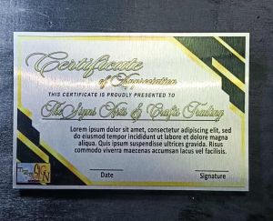 CERTIFICATE. Silver brush metallic sheet. Living room decoration. Waterproof scratch-proof fade-proof.