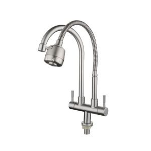 LUXURY GRADE 2 Mode Double Sink Tap 304 Stainless Steel Flexible Pillar Mounted Tap Multifunction 360° Rotate Flexible Faucet Kitchen Use