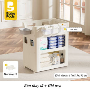 Bàn thay tã quần áo kết hợp kệ đựng đồ di động cho bé Babypods mẫu Classic (đệm silicone)