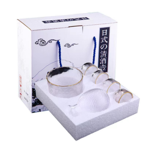 Japanese sake jug gift box sake glass whiskey glass hammer pattern glass wine dispenser wine warmer set玻璃温酒器