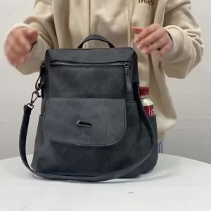 PU  กระเป๋าเป้หนัง กระเป๋าถือแฟชั่นผู้หญิง ดีไซน์มัลติฟังก์ชั่น กระเป๋าสะพายไหล่ผู้หญิง กระเป๋าเป้เดินทาง   สีน้ำตาล   แฟชั่น