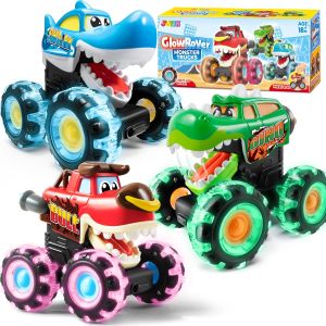 JOYFY 3 Pack Monster Truck Toy Motion Activated Light-Up Cars Press & Go Cars for Boys Girls Birthday Christmas Gifts2026