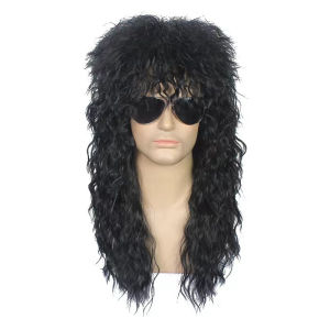 Wig long curly hair European American men rock fluffy long hair halloween cos masquerade wig