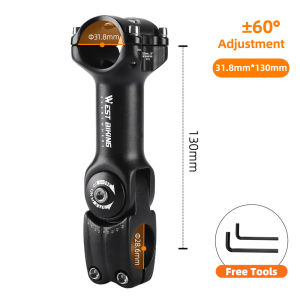 WEST BIKING Adjustable Bicycle Stem Aluminum Alloy MTB  Road Mountain Bike Stem Adjustable 60 Degree Bicycle Handlebar Stem 31.8/25.4*90/110/130MM