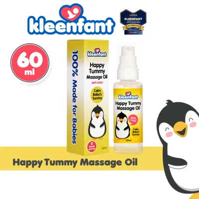 Kleenfant Happy Tummy Massage Oil (60ml) Tiny Bottle Anti Colic Calm Tummies Remedies for Baby