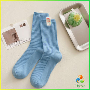 Harper ถุงเท้ากีฬา ข้อยาว ผ้าฝ้าย ถุงเท้าข้อกลาง แฟชั่นฤดูใบไม้ร่วง womens socks